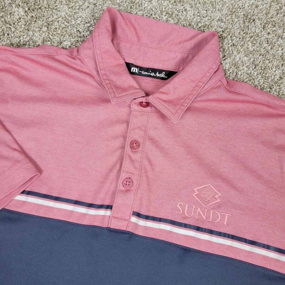 Travis Mathew Mens Large Red Blue Colorblock Performance Stretch Golf Polo SS